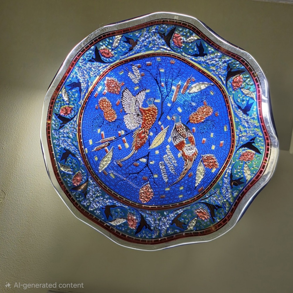 Scalloped Decorative Bird Plate Blue Pheasant Nature‎ Wall Display Collectible